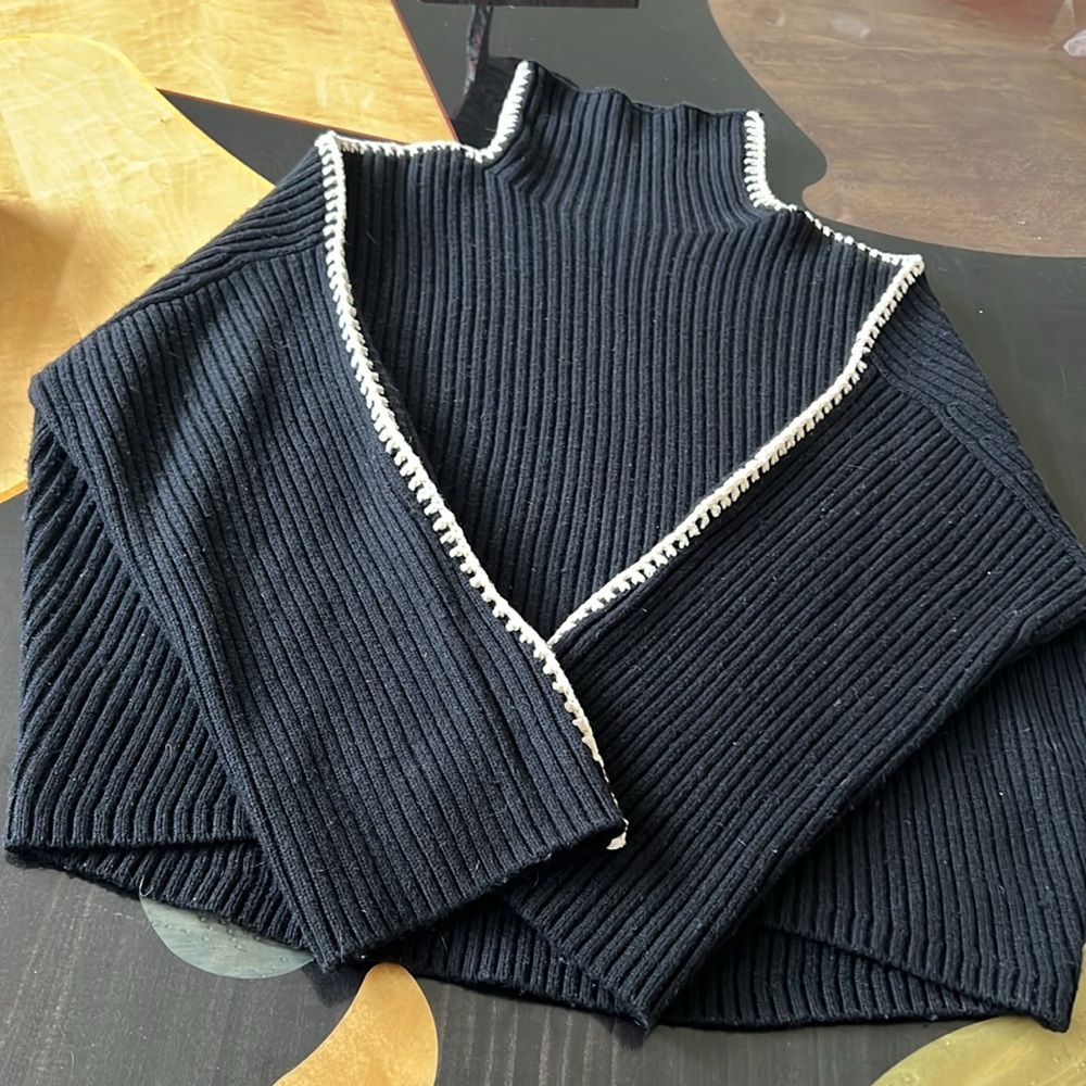RAG & BONE Ingrid Funnelneck Rib Knit WHIPSTICH Wool Sweater Sz: XS
